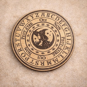 Divination tray, witch's dowsing pendulum, wood, 15 cm, Yes/No/Maybe, dowsing alphabet, esoteric tool, magic, altar decoration