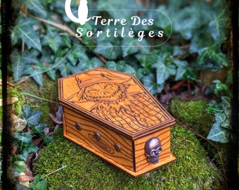 Cercueil "Samhain" boite peuplier sabbat halloween magie naturelle idée cadeau hoodoo rangement tête de mort Jack citrouille