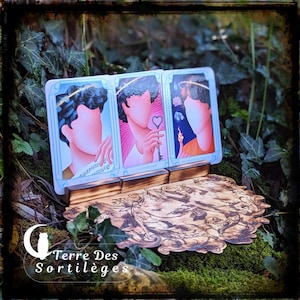 Support 3 cartes "Anges" pour oracle et tarots gravé magie naturelle wicca hoodoo voyance guidance porte carte idée cadeau sabbat yule
