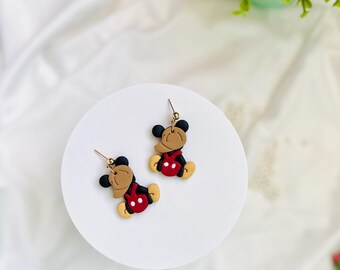 Pendientes de arcilla de verano con diseño de ratón / Pendientes de arcilla polimérica con diseño de ratón mágico / Pendientes de aro de arcilla con diseño floral / Pendientes de arcilla con diseño de ratón para Halloween