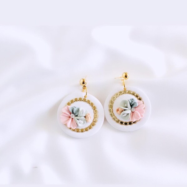 CLAY EARRINGS | floral clay earrings | bridal clay earrings | Eloise Bridgerton inspired earring | wedding earrings | charm clay earrings