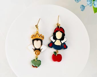Evil Queen and Princess earrings| poison apple Villian | polymer clay earrings | Disney inspired earrings | Disney themed Halloween earrings