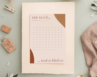 Hochzeitscountdown PDF · Digitale Vorlage zum Herunterladen ·  DIN A5 Countdown · Kalender zum Ankreuzen · 100 Tage bis zur Hochzeit · Boho