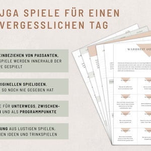 May include: A set of 15 printable game cards for a bachelorette party. The cards are white with black text and feature the phrase "Wahrheit oder Pflicht" (Truth or Dare) in German. The cards are designed to be used for a fun and memorable bachelorette party.