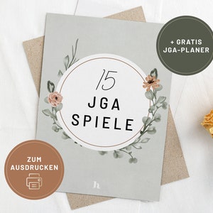 Set di 15 giochi JGA · Giochi di addio al nubilato · Giochi per donne JGA da stampare · Motivi floreali · Modelli digitali in formato DIN A4