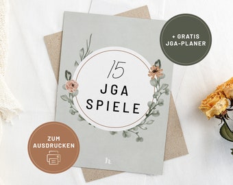 15 JGA games set · Hen party games · JGA women's games to print out · Flower design · Digital templates in DIN A4