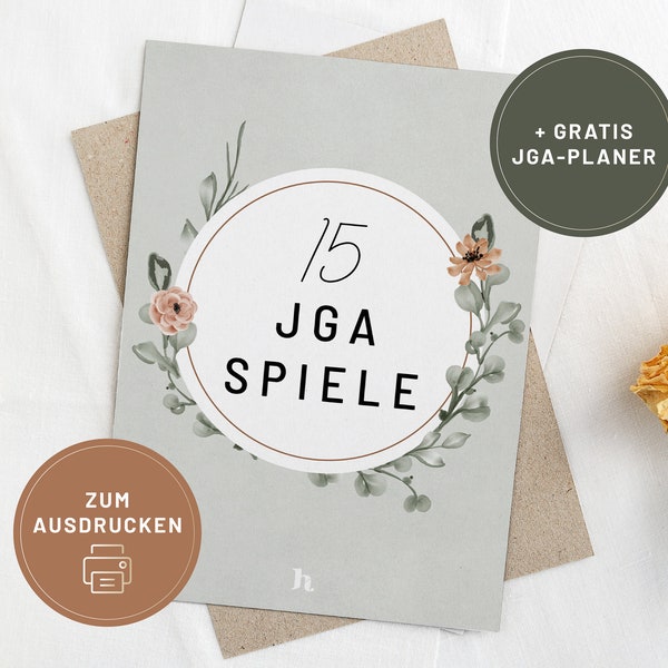 15 JGA games set · Hen party games · JGA women's games to print out · Flower design · Digital templates in DIN A4