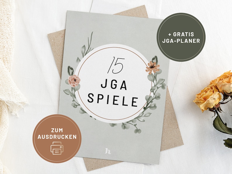 15 JGA Spiele Set Junggesellinnenabschied Spiele JGA Frauen Spiele zum Ausdrucken Blumendesign Digitale Vorlagen in DIN A4 Bild 1