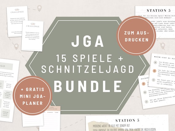 JGA Spiele + Schnitzejagd Bundle • Junggesellinnenabschied Frauen • Digitale Vorlagen DIN A4 zum Ausdrucken • Challenges Aufgaben Missionen