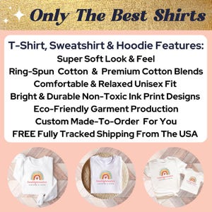 May include: Three white t-shirts with a rainbow design and the text "hendlyferienfire clothing & gifts" printed on them. The shirts are displayed on a pink background with the text "Only The Best Shirts" at the top.