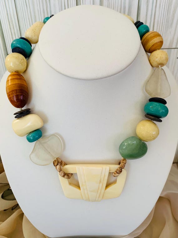 Artisan Hand Carved Bone Pendant Necklace