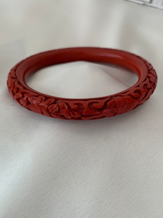 Red Cinnabar Hand Carved Chinese Lacquer Diaoqi Fl