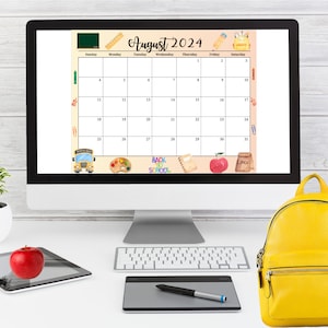 EDITABLE August 2024 Calendar, Printable Wall 2024 Calendar, Homeschool Planner, Kids Scheduler, Family Calendar, School Calendar image 1
