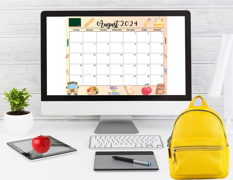 EDITABLE August 2024 Calendar, Printable Wall 2024 Calendar, Homeschool Planner, Kids Scheduler, Family Calendar, School Calendar image 1