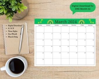 PRINTABLE March 2024 Calendar | Minimalist | Organizer | Planner | Scheduling | Instant Download