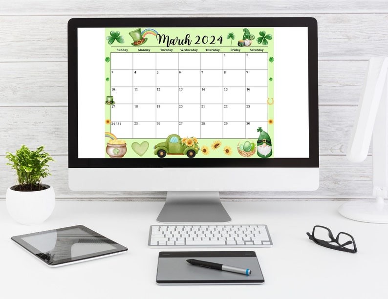 EDITABLE March 2024 Calendar, Printable Wall 2024 Calendar, Homeschool Planner, Kids Scheduler, Family Calendar, Gnome Calendar image 4