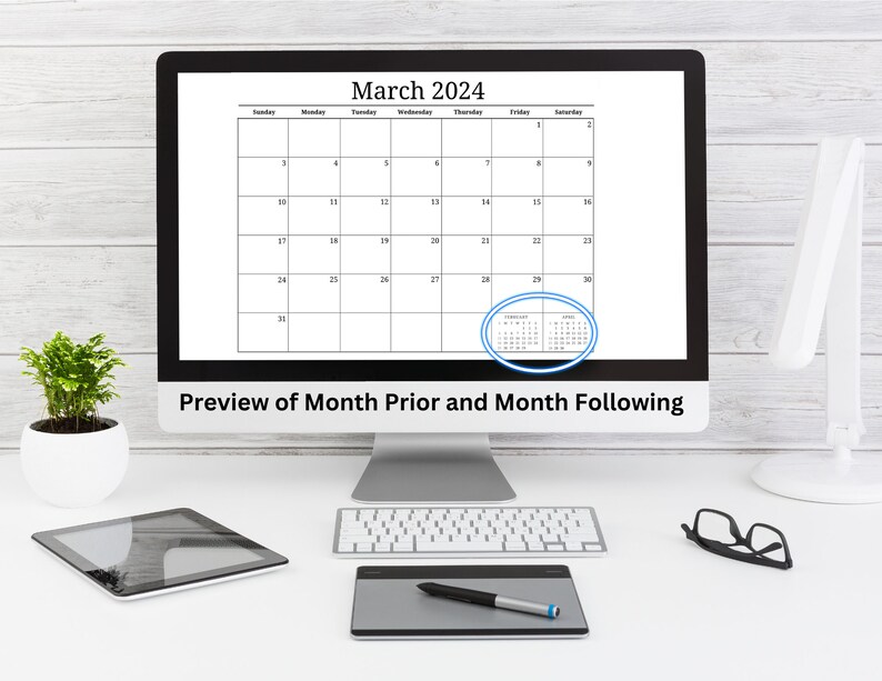 PRINTABLE March 2024 Calendar Minimalist Organizer Planner Scheduling ...