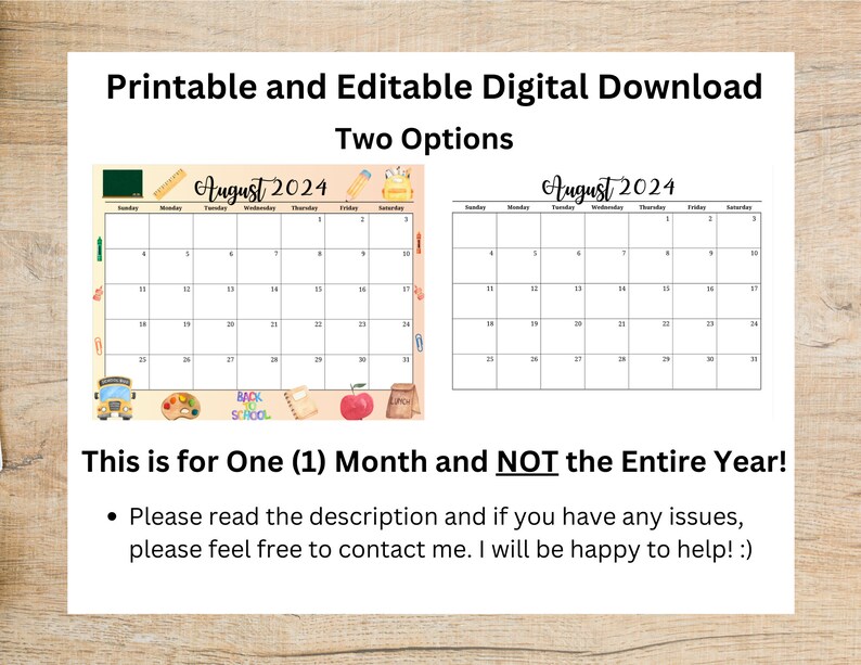 EDITABLE August 2024 Calendar, Printable Wall 2024 Calendar, Homeschool Planner, Kids Scheduler, Family Calendar, School Calendar image 4