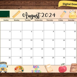 EDITABLE August 2024 Calendar, Printable Wall 2024 Calendar, Homeschool Planner, Kids Scheduler, Family Calendar, School Calendar image 2