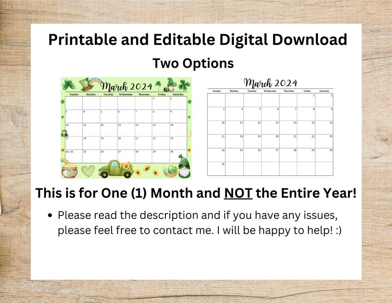 EDITABLE March 2024 Calendar, Printable Wall 2024 Calendar, Homeschool