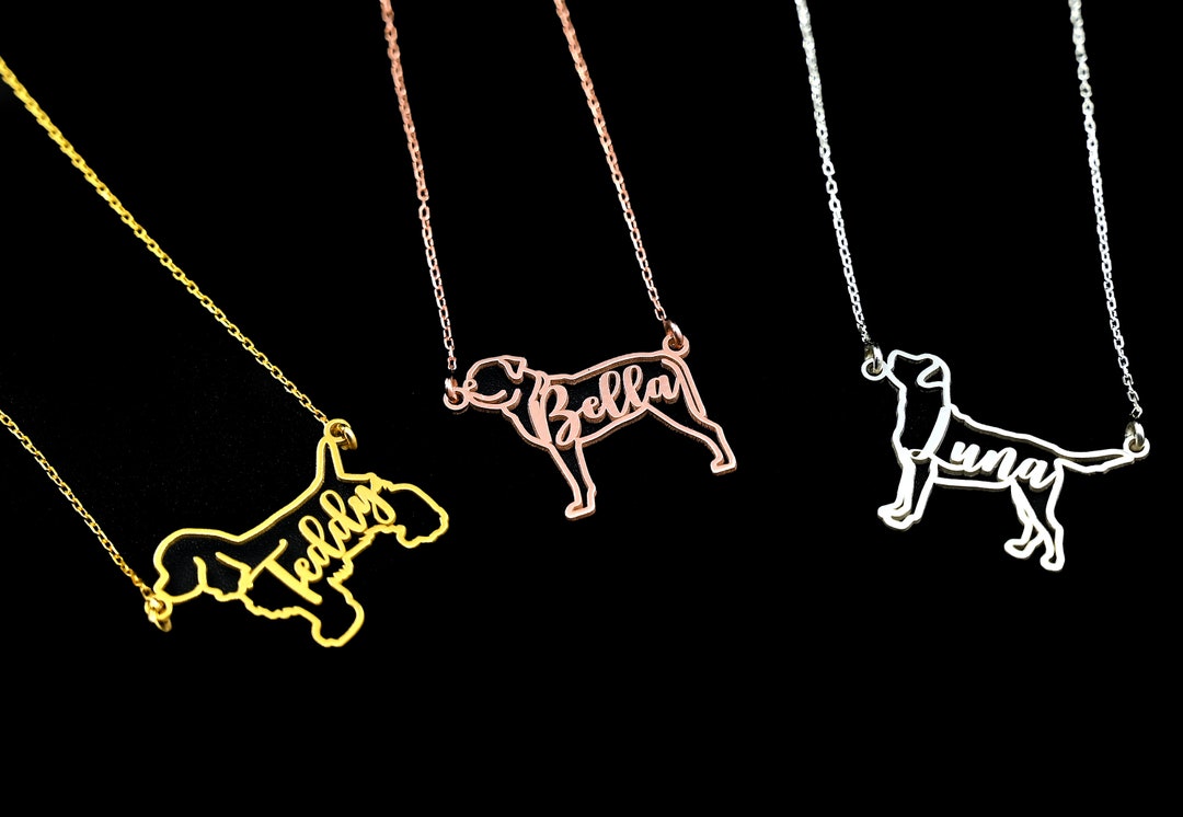 Dog Necklace Sterling Silver Personalise Custom Dog Name Necklace Pet