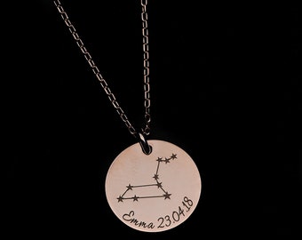 Star Sign Constellation Disc Necklace Gold in UK-Aries-Taurus-Gemini-Cancer-Leo-Virgo-Libra-Scorpio-Sagittarius-Capricorn-Aquarius-Pisces