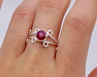 925 Silver Ruby Ring, Sterling Silver Red Ruby Ring Size 8, July Birthstone Ring Size 8, Natural Ruby Jewelry