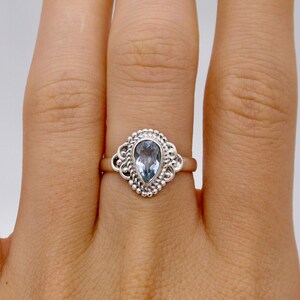 925 Silver Blue Topaz Ring, Sterling Silver Blue Topaz Ring, Silver Filigree Ring Blue Topaz, Blue Topaz Jewelry, December Birthstone Ring
