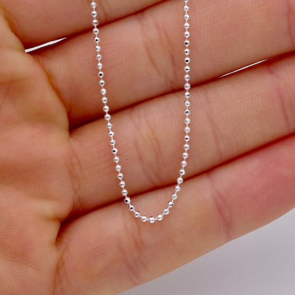 Sterling Silver Sparkle Ball Chain 1mm, 925 Silver Diamond Cut Ball Chain, 925 Silver Bead Chain, Dainty Bead Chain