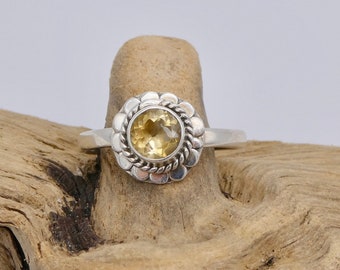 925 Silver Citrine Ring, Sterling Silver Yellow Citrine Ring Size 9, November Birthstone Ring Size 9, Natural Citrine Jewelry