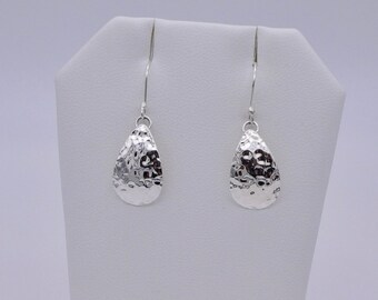 Sterling Silver Teardrop Earrings, 925 Silver Hammered Earrings, Silver Hammered Drop Earrings