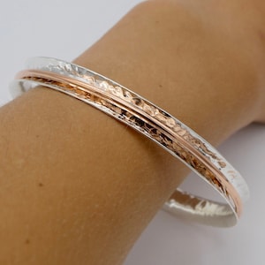 925 Silver and Copper Hammered Bangle Bracelet, Silver and Copper Spinner Bangle Bracelet, Silver and Copper Spinner Band, Fidget Jewelry