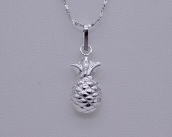 Sterling Silver Pineapple Necklace, 925 Silver Pineapple Pendant, Silver Pineapple Fruit Jewelry, Pineapple Jewelry, Fruit Jewelry