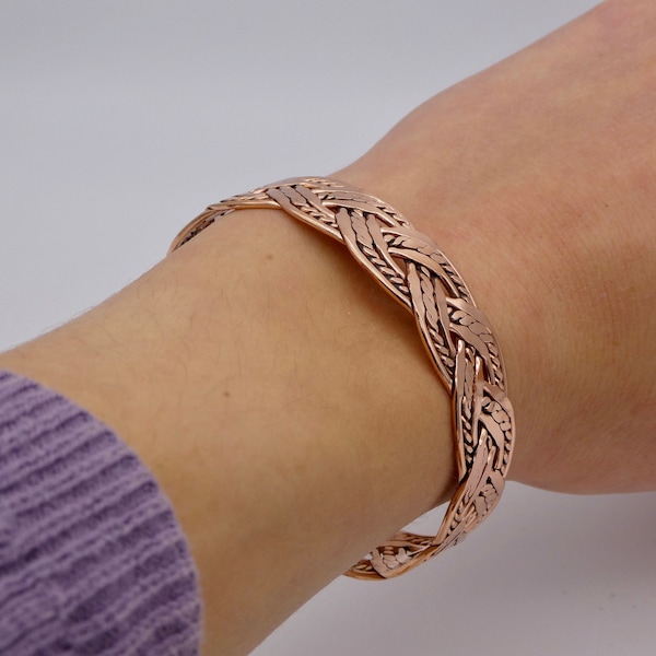 Copper Cuff Bracelet, Intricate Braided Copper Bracelet, Unique Copper Cuff, Pure Copper Jewelry