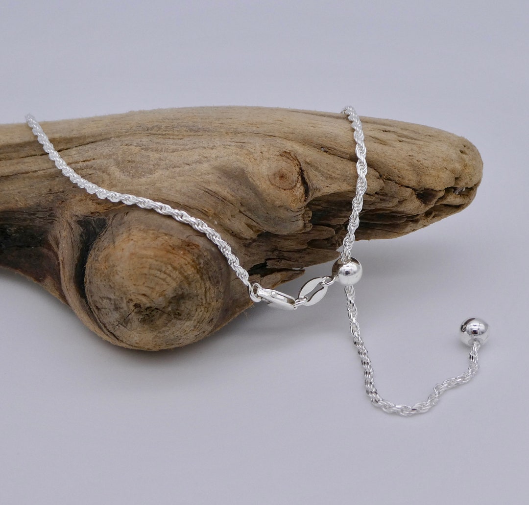 925 Silver Adjustable Rope Anklet, Sterling Silver Rope Anklet