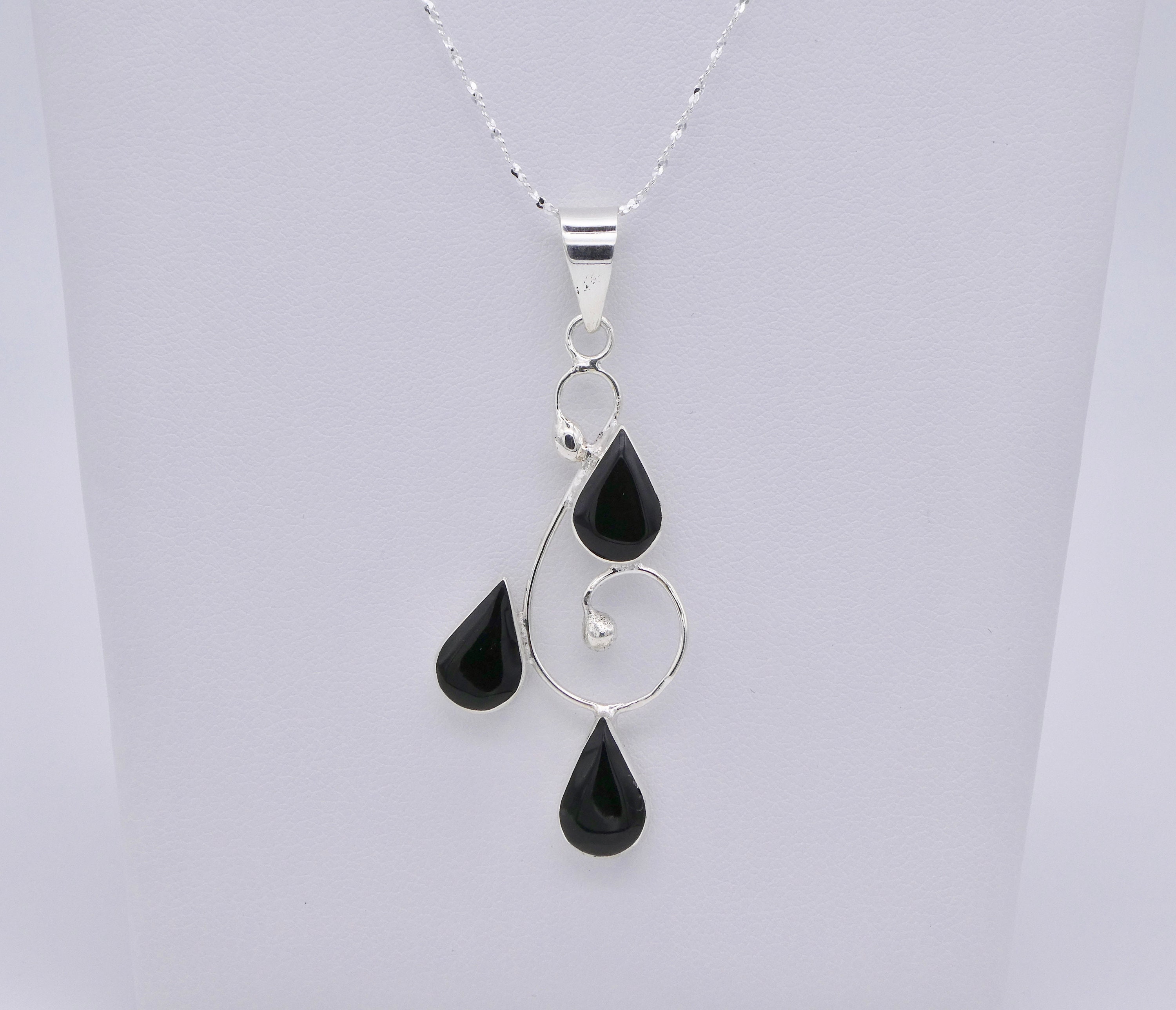 ★ROSEMONT★ Silver Black Onyx Necklace La Vie En Rose RC24B Sterling Silver Black Onyx Necklace, 925 Silver Black Onyx