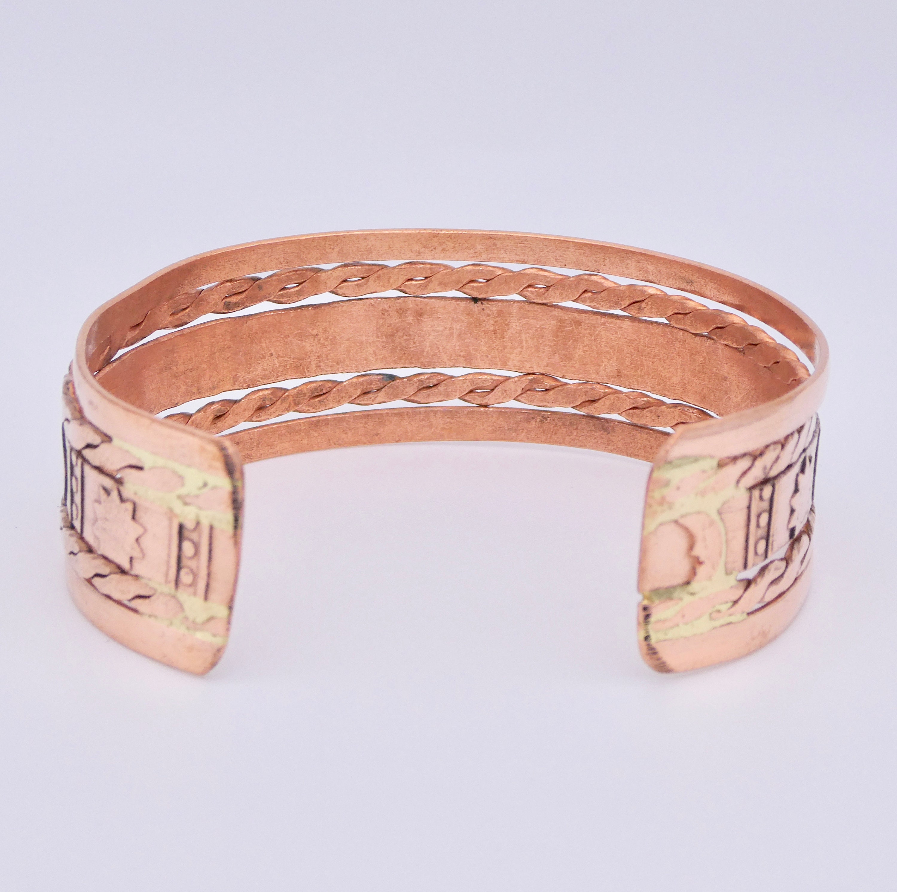 Copper Cuff Bracelet, Sun and Moon Copper Bracelet