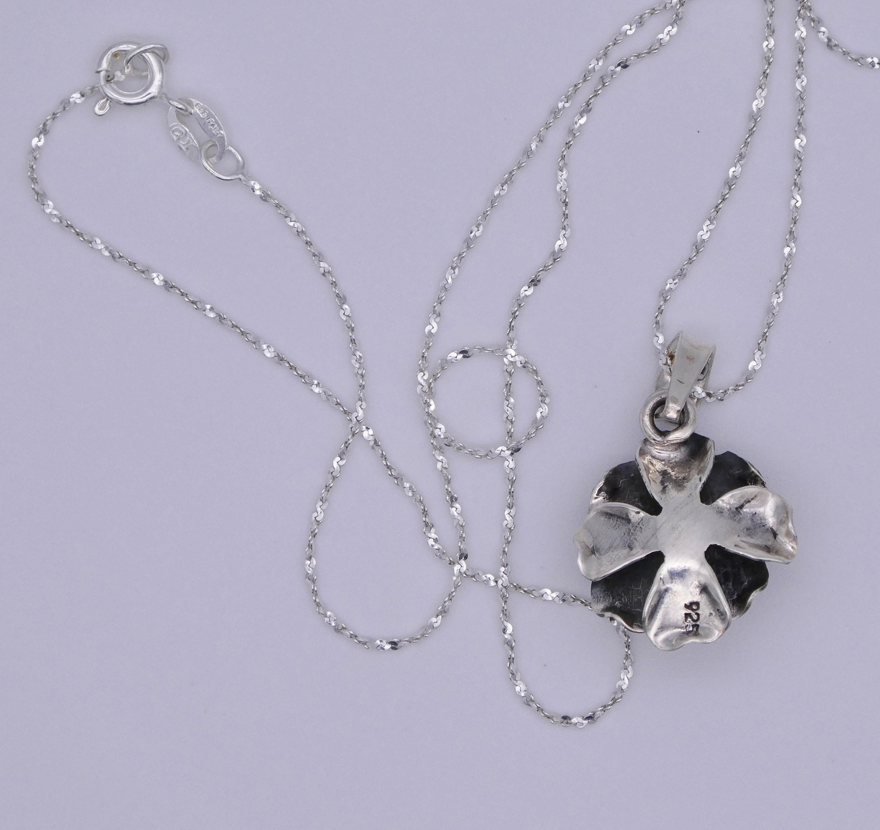 Sterling Silver Rose Necklace, 925 Silver Rose Flower Pendant 