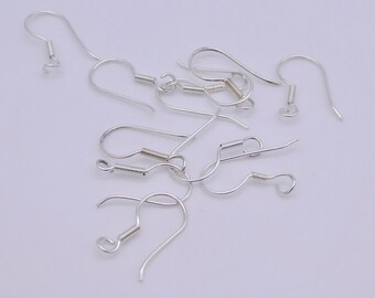 925 Silver Ear Wires, Sterling Silver Ear Hooks, 925 Silver Earring Findings, Pack of 5 Pairs of Earring Wires