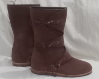 Leather Viking Shoes Handmade 10th–12th Century Reenactment Boots Medieval Footwear