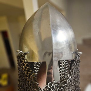 Full Contact Norman Combat Helmet – Battle Ready Steel Helmet with Leather Liner & Chainmail Aventail