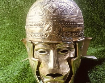 Brass Roman Cavalry Helmet, Face Guard Reenactment SCA Larp