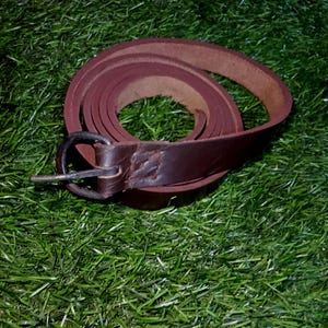 Medieval Viking & Renaissance Leather Belt – Brown Leather Belt with Forged Iron Buckle | 150cm Long, 20mm Wide for LARP Reenactment