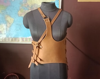 Handmade Women’s Leather Armor – Fantasy Cosplay Chest Harness for LARP, Renaissance & Festival Costumes