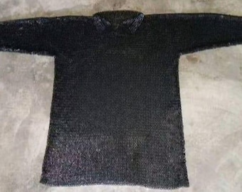 Blackened Chainmail Hauberk – Full Sleeve Viking Armor, 9mm Flat Ring