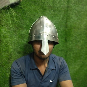 Norman Helmet,Steel Helmet Handmade, Nasal Viking Helmet Armor Helmet Adult Size, Halloween Helmet Gift,Christmas gift,Medieval Helmet 2mm