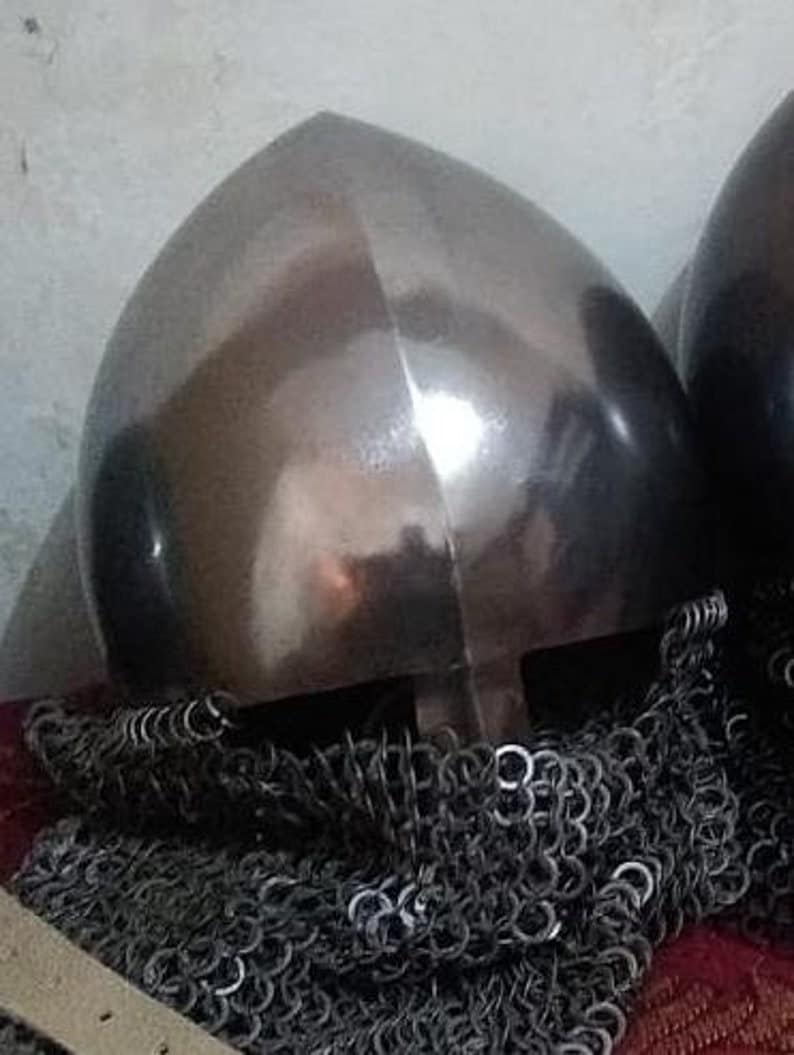 Full Contact Norman Helmet – Medieval Roman Style Helmet with Mail & Leather Lining for SCA or Cosplay