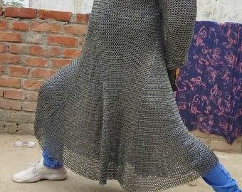 Handmade Medieval Chainmail Hauberk with Mittens – Reenactor Kit