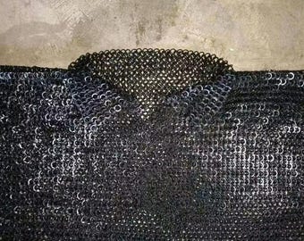 Huscarl blackened chainmail hauberk short-sleeve Viking armor 8mm