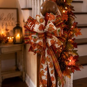 Large Fall Bow, Fall bow Tree Topper, Handcrafted Ribbon Accent